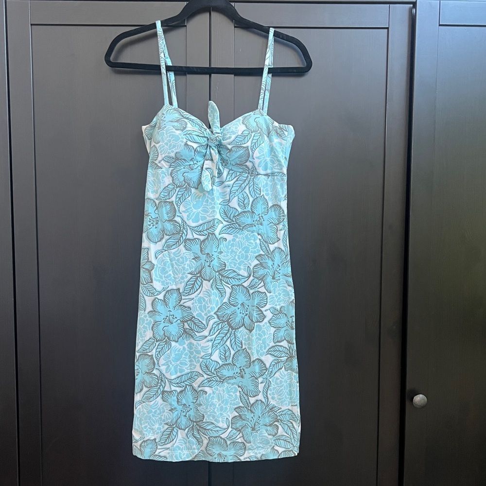 Tommy Bahama Turquoise Hibiscus Padded Cups Dress Hawaiian Print Size Small